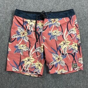 Rip Curl Board Shorts Adults 34 Mirage Red Floral Drawstring Polyester‎ Mens